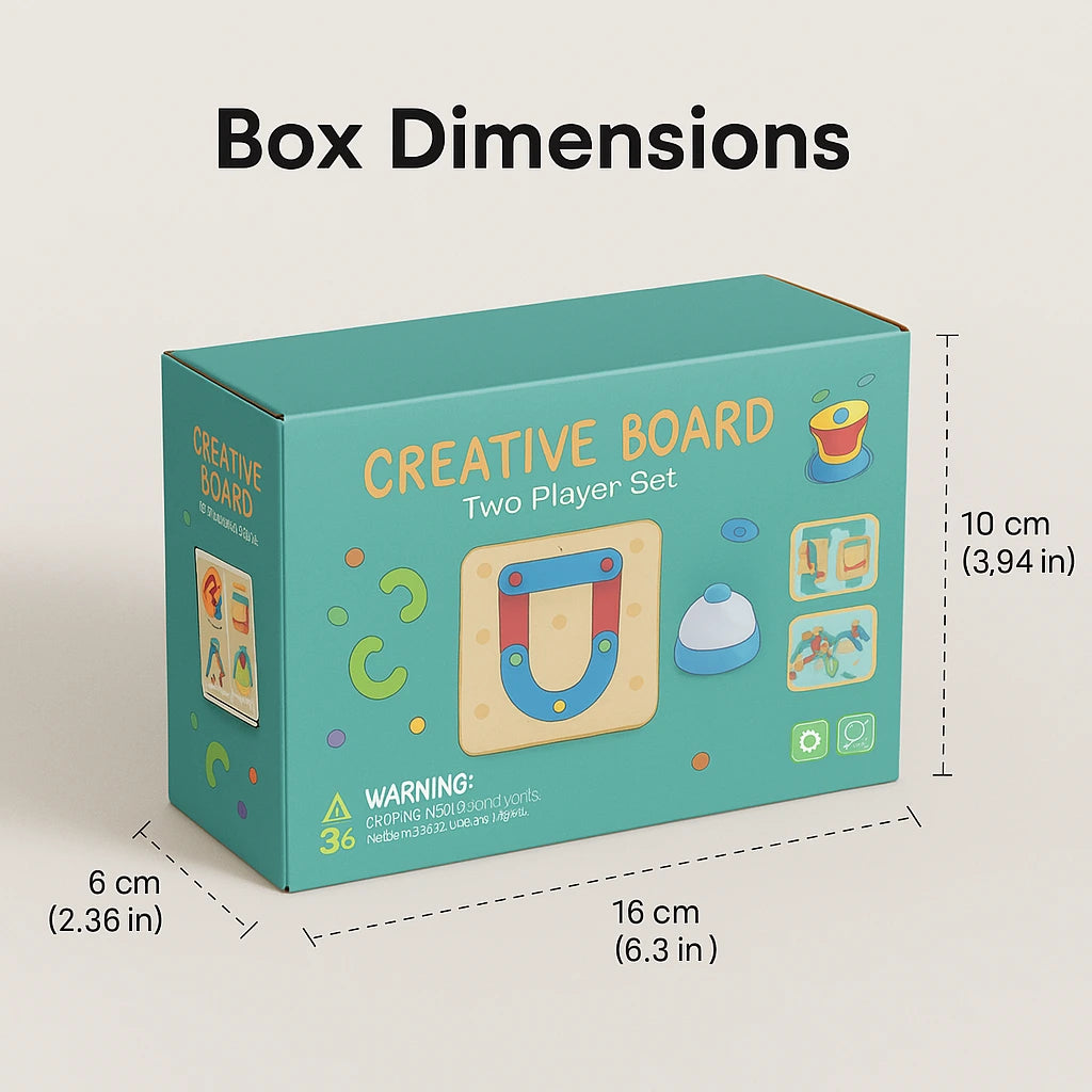 Box dimensions graphic for Creative Battle Nail Board with labeled measurements.