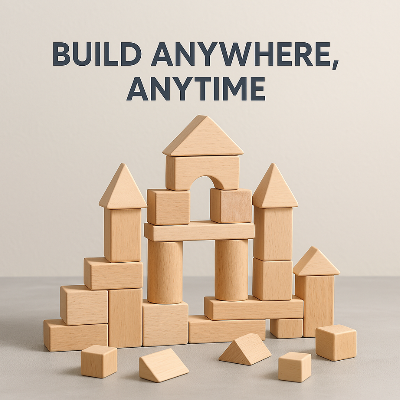 A video showing the unboxing of the Natural Wood Building Blocks 100pcs set, revealing the geometric blocks and sturdy storage box. It demonstrates building a few shapes, like a tower and a small house, highlighting the toy’s creative potential for toddlers.