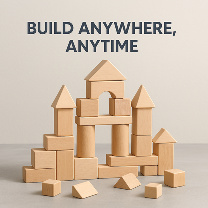 A video showing the unboxing of the Natural Wood Building Blocks 100pcs set, revealing the geometric blocks and sturdy storage box. It demonstrates building a few shapes, like a tower and a small house, highlighting the toy’s creative potential for toddlers.