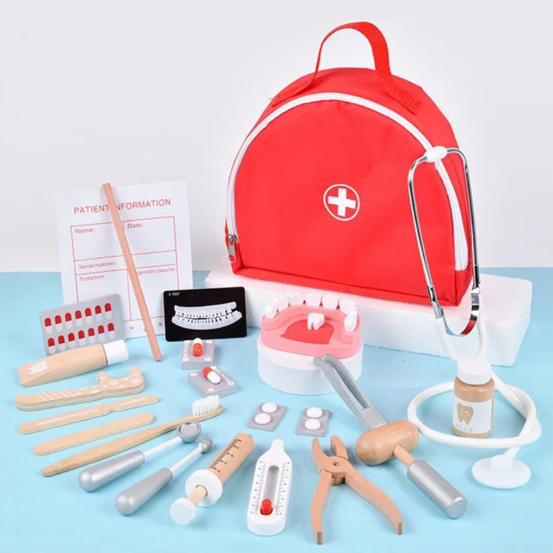 Wooden Dentist Play Set – Montessori Pretend Play Medical Toy